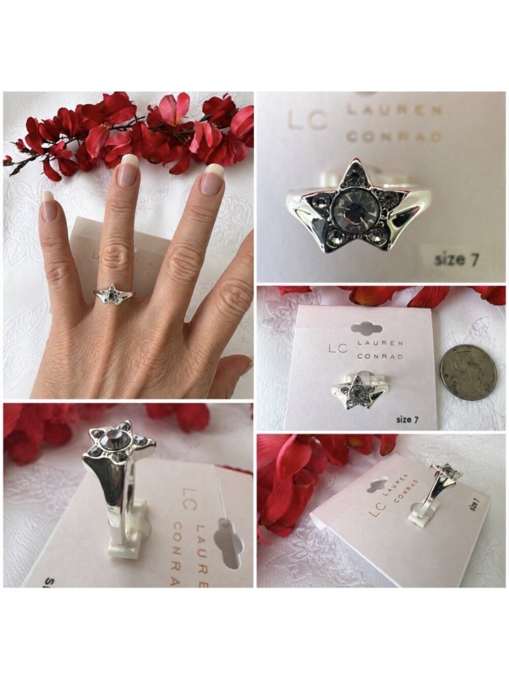 LC Lauren Conrad CZ Star Ring Nickel Free Size 7 Rhinestone Silvertone NWT